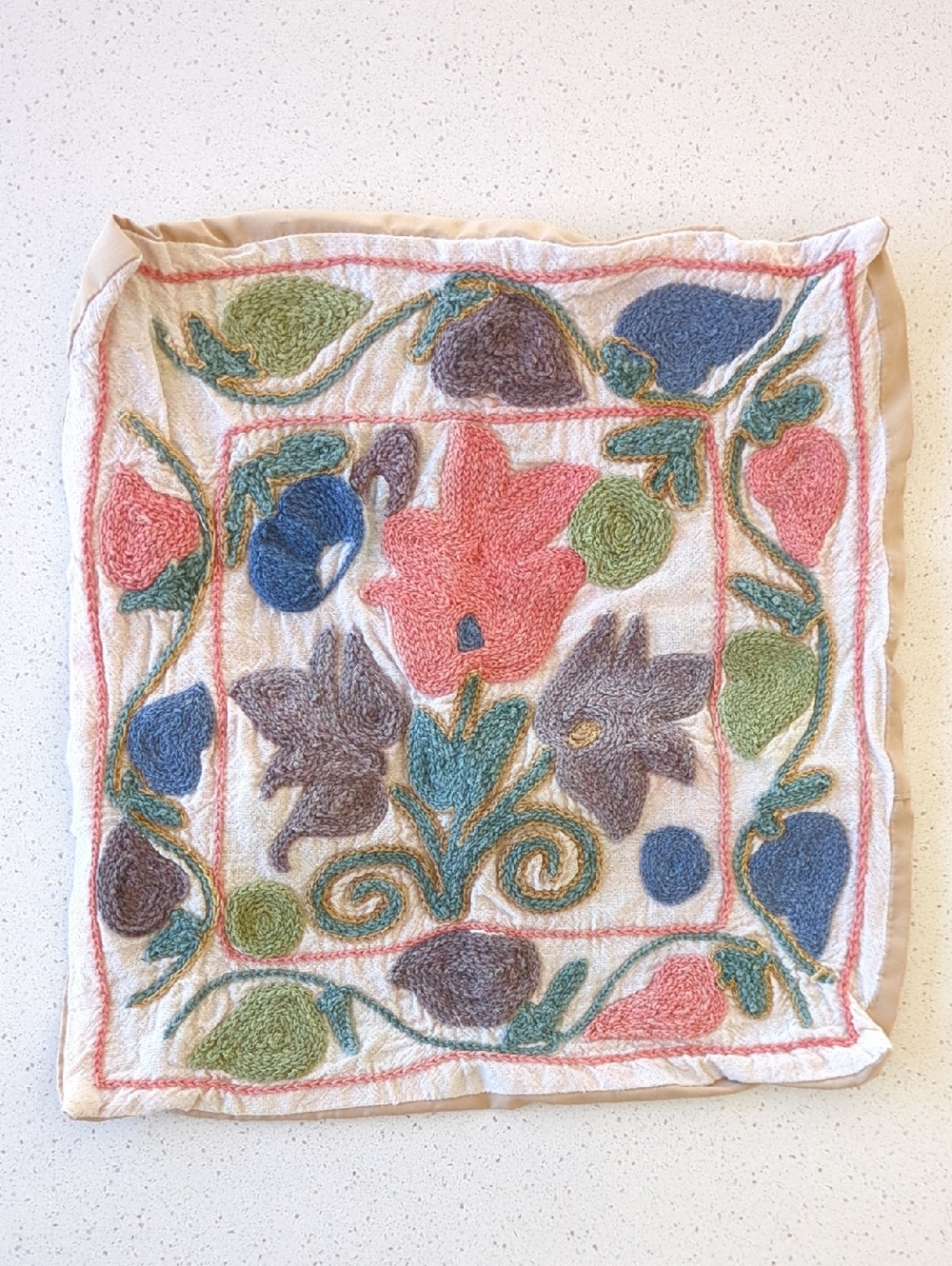 Hand Hooked Floral Textile Pillow Cover  From Turkey - Multicolor